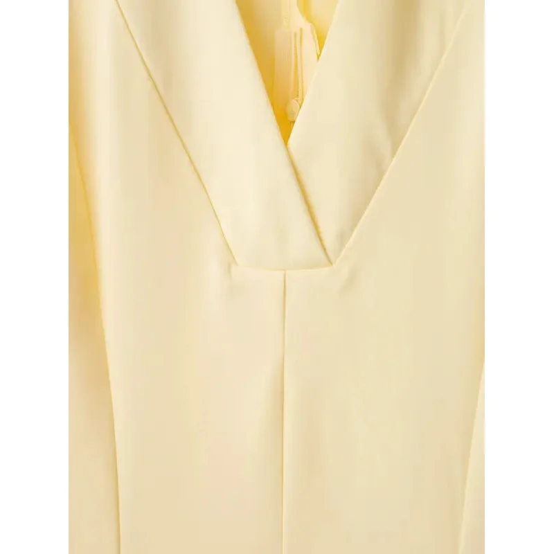 Vintage Women's Yellow Casual Fashion Dress Solid Lapel Half Sleeve Drape Long Summer Robe