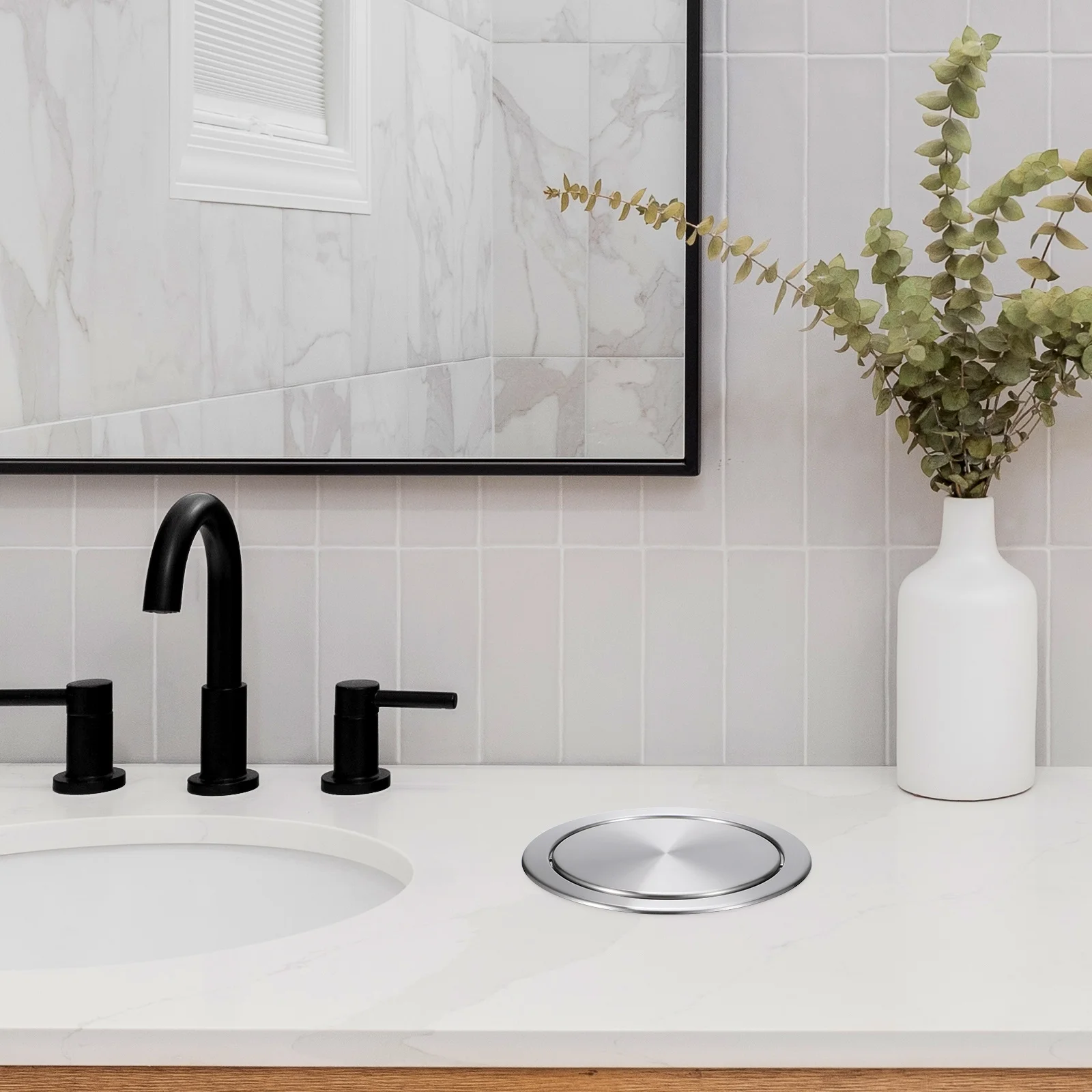 

Auto Flap Trash Grommet Stainless Steel Recessed Lid for Built-in Countertop Garbage Can Flush Mount Kitchen Accessory