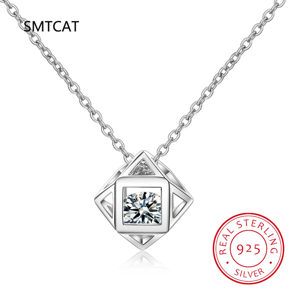 925 Sterling Silver Lab Diamond 1 Carat Moissanite Rubik\'s Cube Pendant Necklace For Women Party Bridal Fine Jewelry Colar