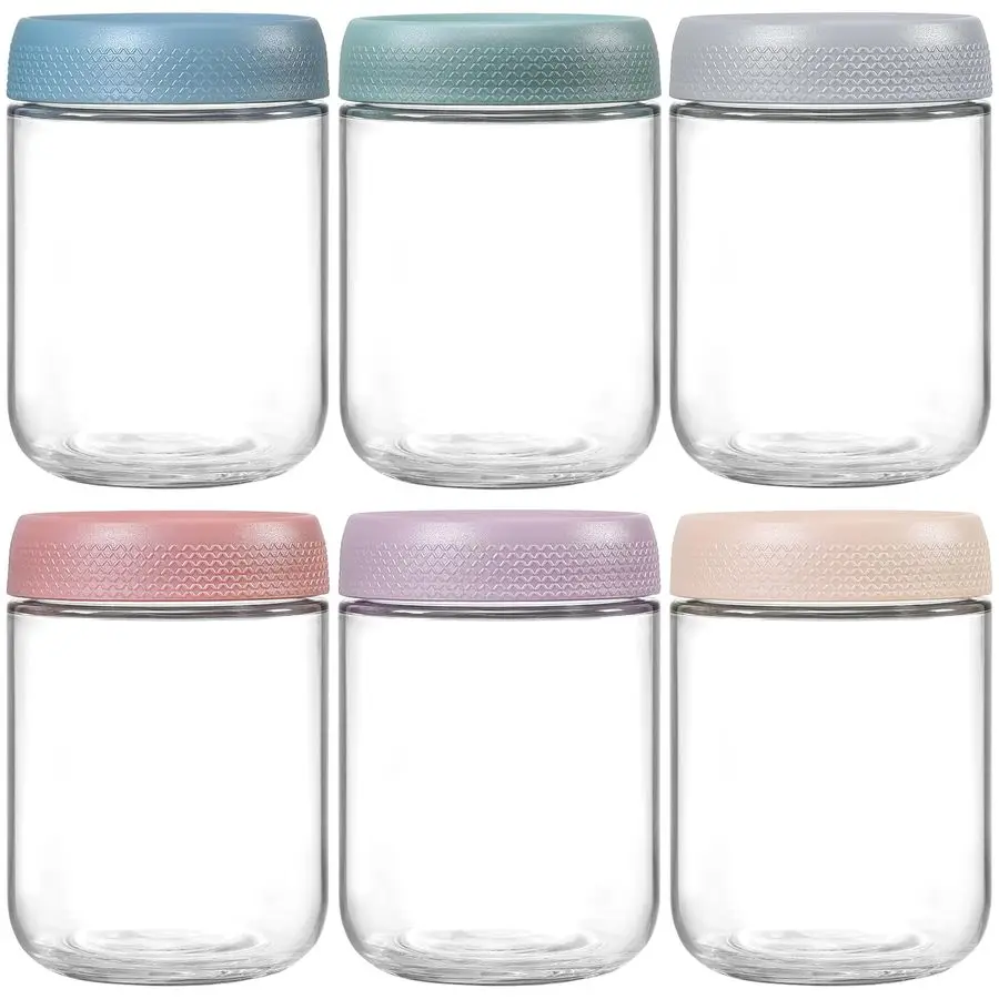 

6pack 16 oz Overnight Oats Containers with Lids, Glass jars with Airtight Lids, Wide mouth Mason Salad jars, Glass Food Storage