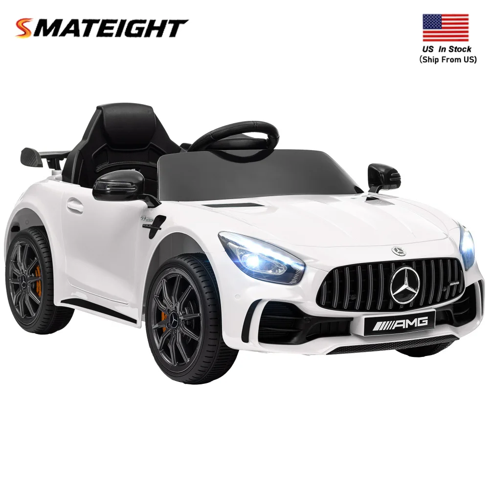 Voiture électrique pour enfants 12V, voiture électrique pour enfants alimentée par batterie avec télécommande, roues de transport, démarrage progressif, lumières, musique