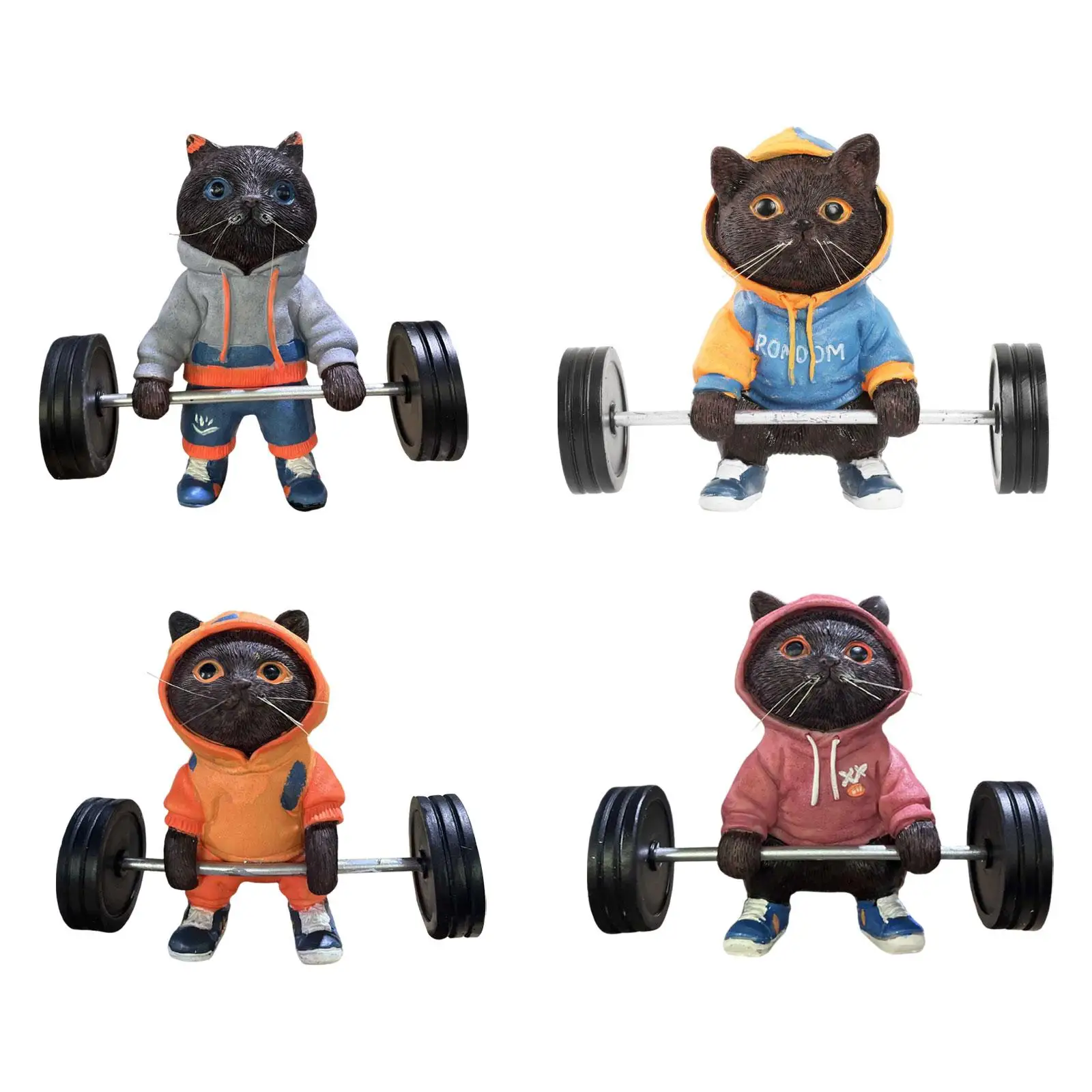 

Cute Cat Figurine, Fitness Cat Sculpture, Creative, Black Dumbbell, Resin Cat