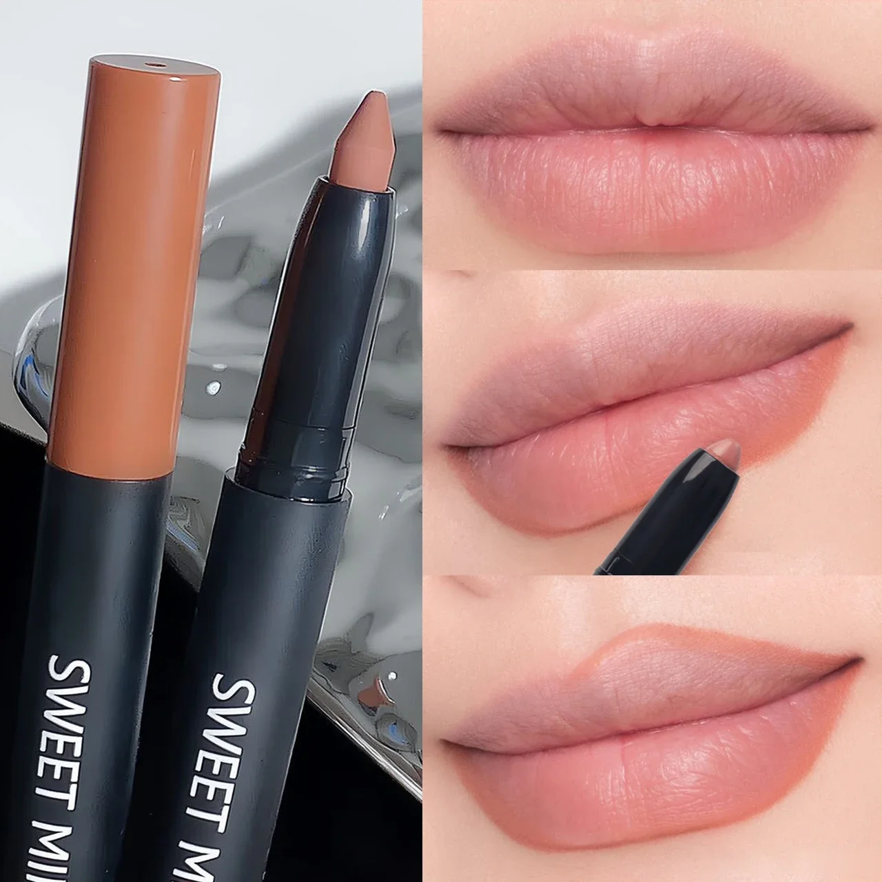 Waterproof Matte Lipstick Pencil Nude Brown Pink Contour Tint Lipstick Lasting Non-stick Cup Lip Liner Pen Lip Makeup Cosmetic