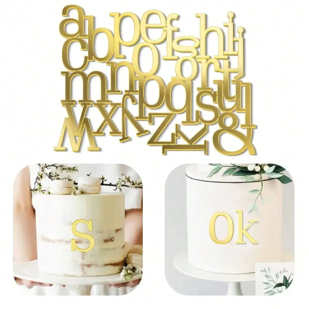 1set Golden Mirror Acrylic A-Z English Letter Alphabet Cake Decorating for Birthday Party Wedding DIY Decoration Cake Toppers ﻿