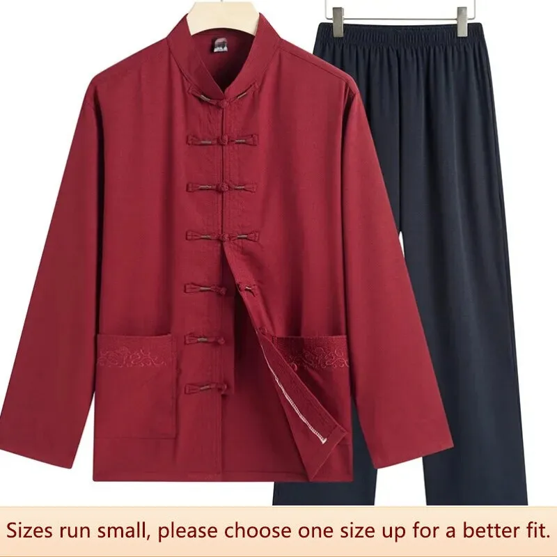 Traditional Loose-Fit Tang Suit for Middle-Aged Elderly Men Casual Daily Wear Morning Exercise Outfit Men's Coat Pants Set