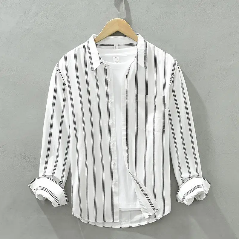 

Men's Striped Long Sleeve Shirt Square Collar Cotton Casual Fashion Resistant to Shrinkage Daily Wear Inner Wear Female
