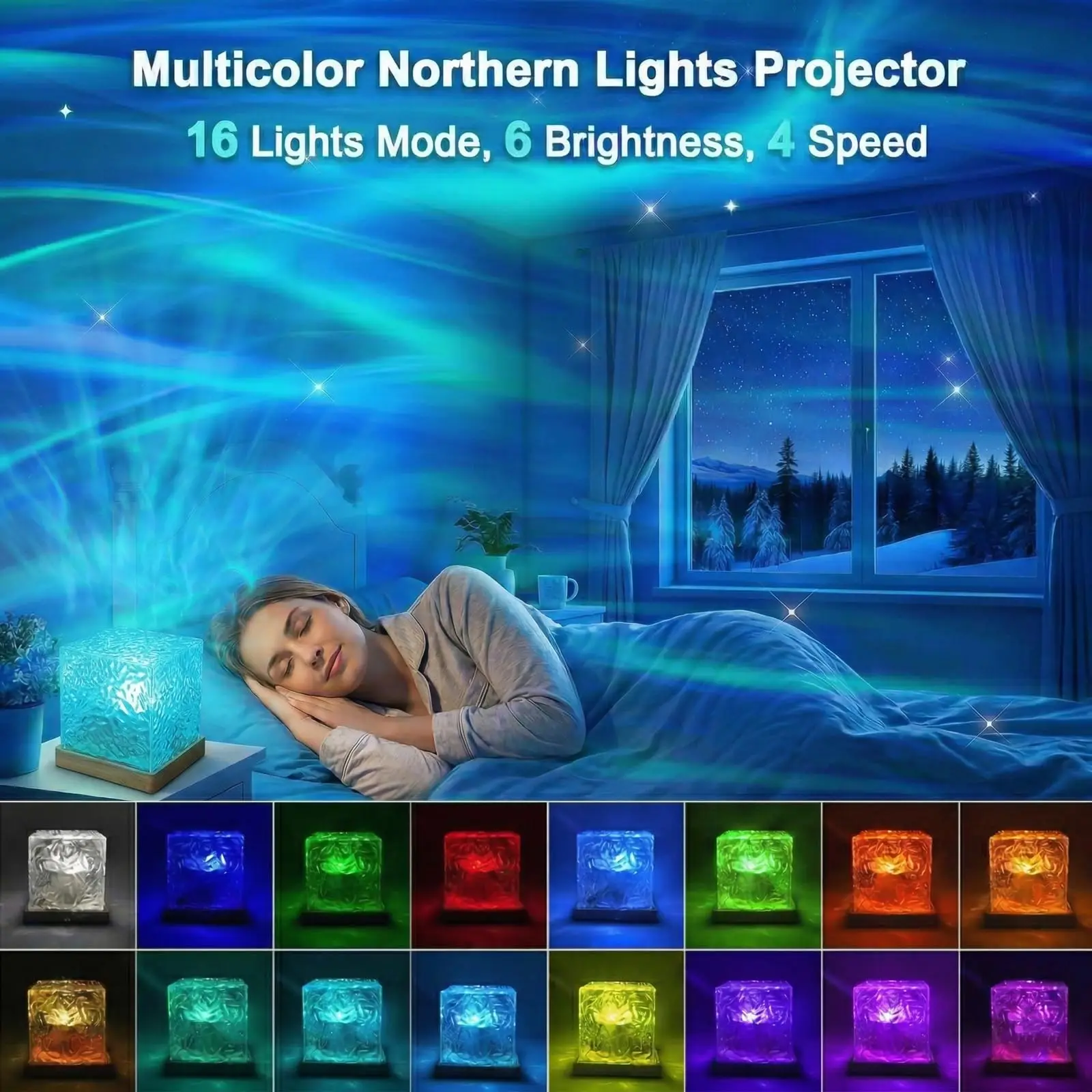 Ocean Wave Projector Lamp, 16‑color Gradient Rotating Water Light with Remote Control, Beach‑Decor Ocean‑Theme Aurora Projector for Office, Bedroom, Bar and Restaurant (Wooden)
