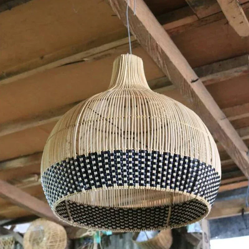 Imagem -04 - Vintage Rattan Luzes Pingente Mão-tecido Rattan Pendurado Lâmpada Luzes para Sala de Estar Decoração Sala de Jantar Lâmpadas E27 Suspensão