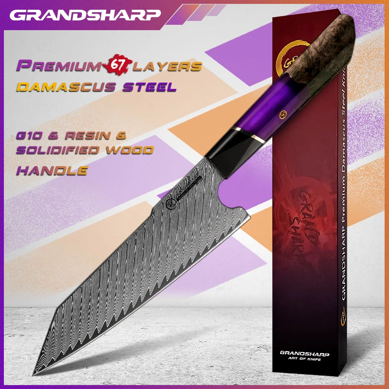 Grandsharp 7 Inch Chef Kiritsuke Knife AUS-10 Japanese Damascus Steel Kitchen Knives Fruit Meat Fish Guyto Knife Cooking Tools