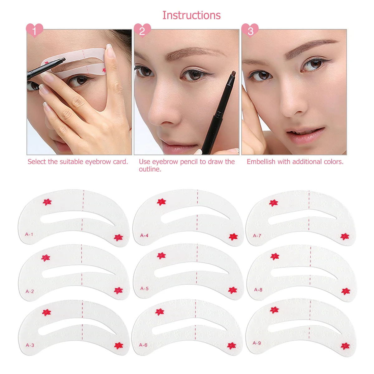 WINOMO 9 ชิ้นแฟชั่น Easy Eyebrow Shaping Stencils Make Up Thrush เครื่องมือ Brow Threading thrush การ์ด Eyebrow Grooming การ์ด