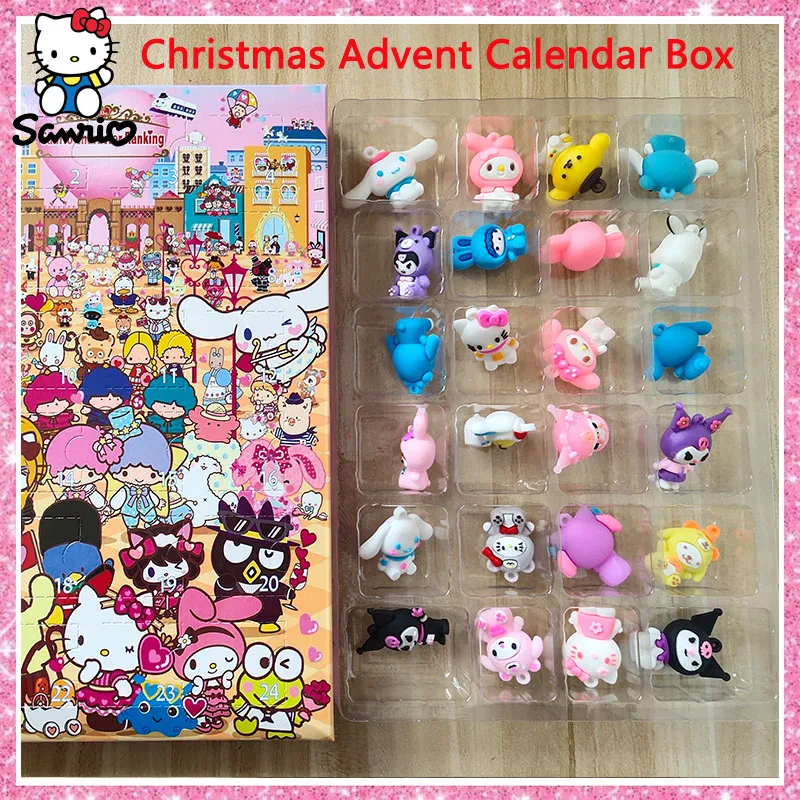 Sanrio Accessories Hello Kitty Christmas Advent Calendar Box Cinnamoroll Anime Figures Kuromi Model My Melody Xmas Gift Kid Toy