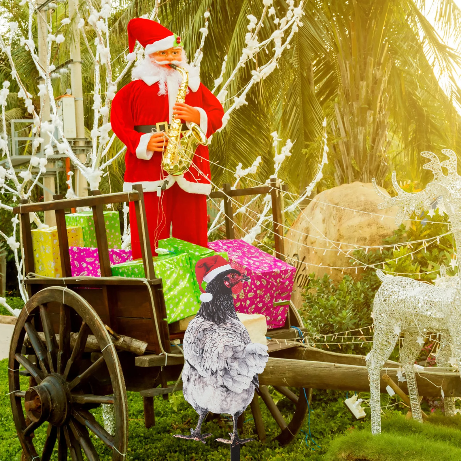 

Chicken Garden Stake Acrylic Outdoor Yard Sign Decorative Garden Ornament Christmas Lawn and Patio Decoration Yard Ornaments