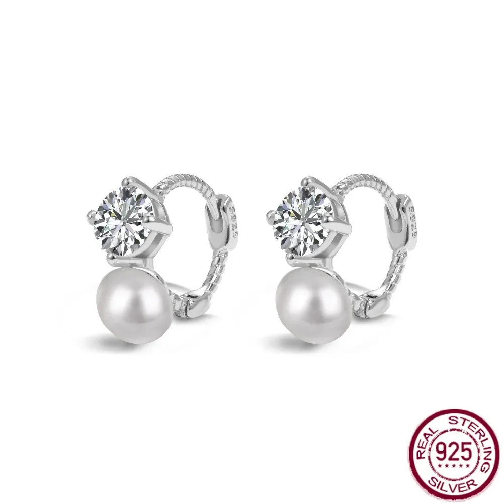 

New S925 Pure Silver Ear Stud Women's Pearl Zircon Twin Set Fashion, Simple and Versatile Style Women's Jewelry Wedding Jewelry