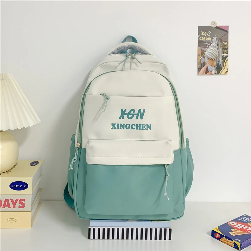 Waterproof Nylon Contrasting Colors School Bags  Zipper Letter High Capacity Backpacks 2024 High Quality Bags for Girls and Boys