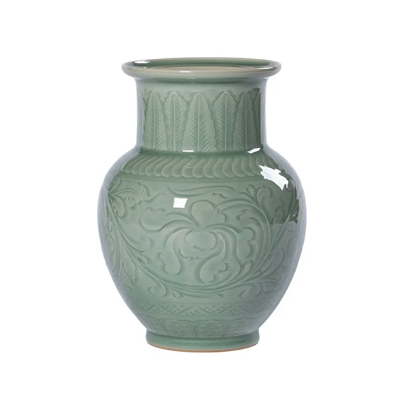 Vase handmade high-end porcelain ornament, ceramic flower arrangement Chinese style vase large living room porcelain vase