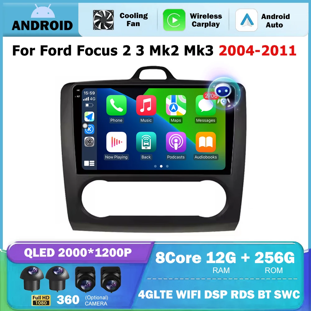 Android Auto For Ford Focus 2 3 Mk2 Mk3 2004-2011 4G WIFI Car Radio Multimedia GPS Navigation Stereo BT DSP Carplay No 2 din