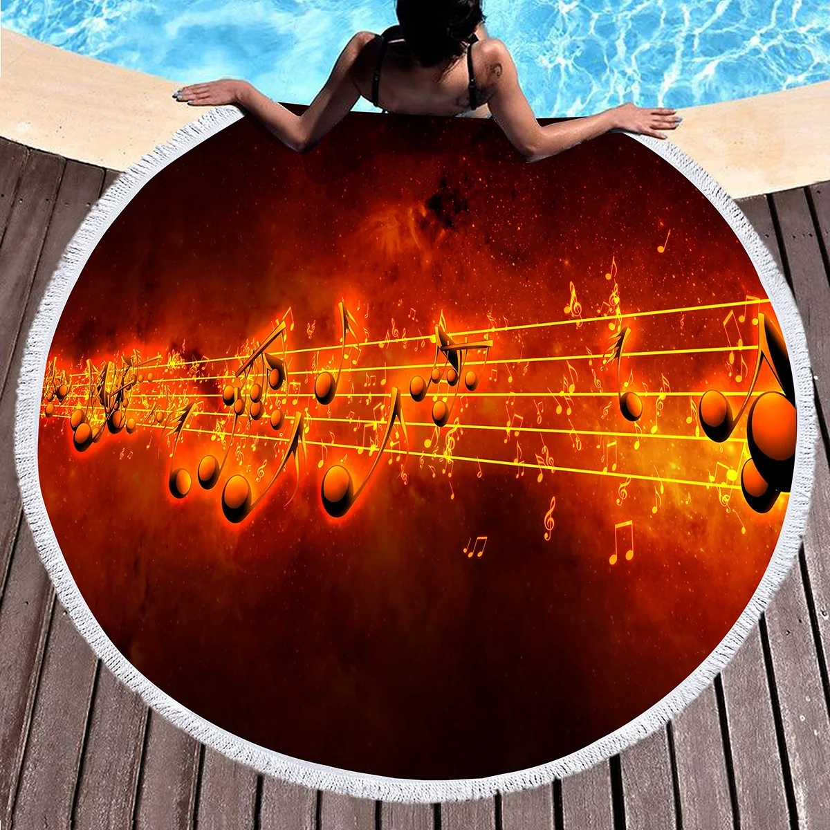 ملاحظة الموسيقى جولة منشفة الشاطئ موضوع الموسيقى منشفة نزهة حصيرة التجفيف السريع بطانية شاطئ لحمام السباحة التخييم السفر المشي لمسافات طويلة الرياضة اليوغا #3