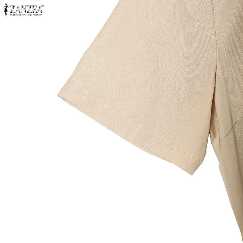 ZANZEA Damen-Kleid, elegant, schick, plissiert, Midikleid, Sommerkleid, stilvoll, O-Ausschnitt, kurzärmelig, A-Linie, OL-Arbeitskleider, einfarbig, Vestidos – Detail 13