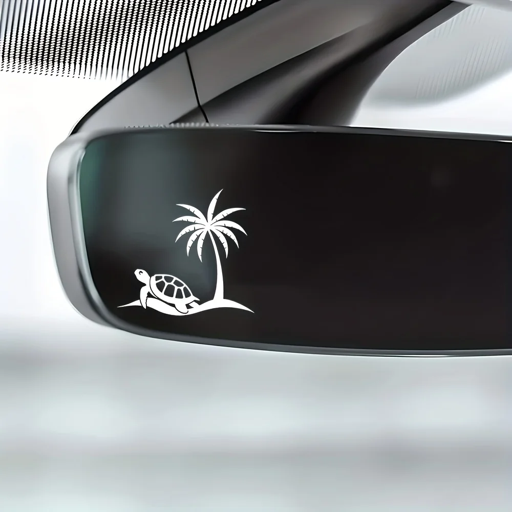 Turtle Beach Rearview Mirror Sticker Cute Coastal Vinyl Decal for Car Sun Visor Window Ocean Sea Life Decoration