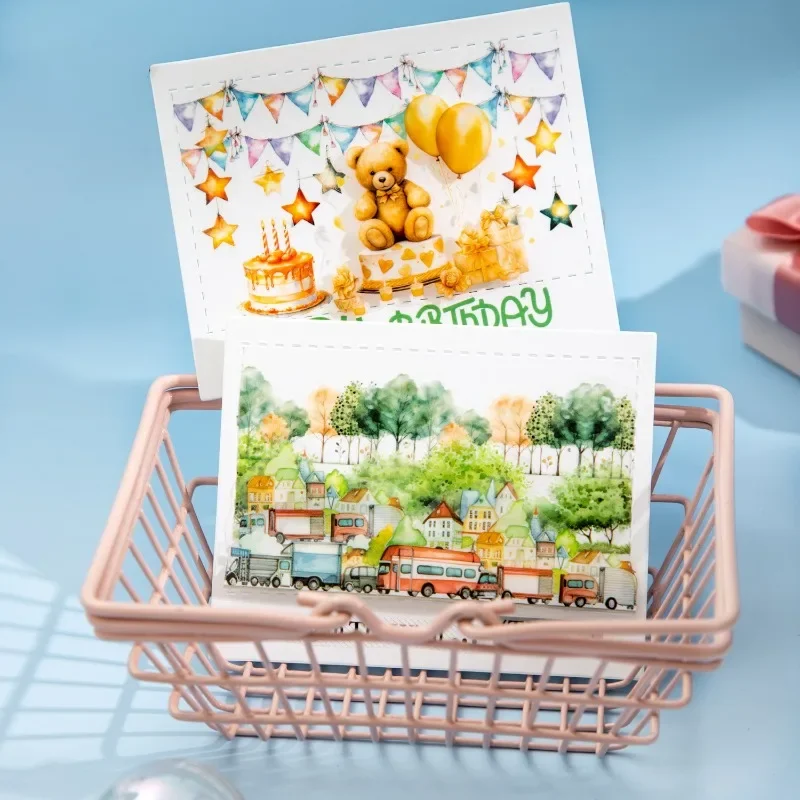 15pcs Handbook Material Decoration Package Cute  Animal Paradise Wonder Book Collage Long Strip Landscaping Sticker 186*60mm