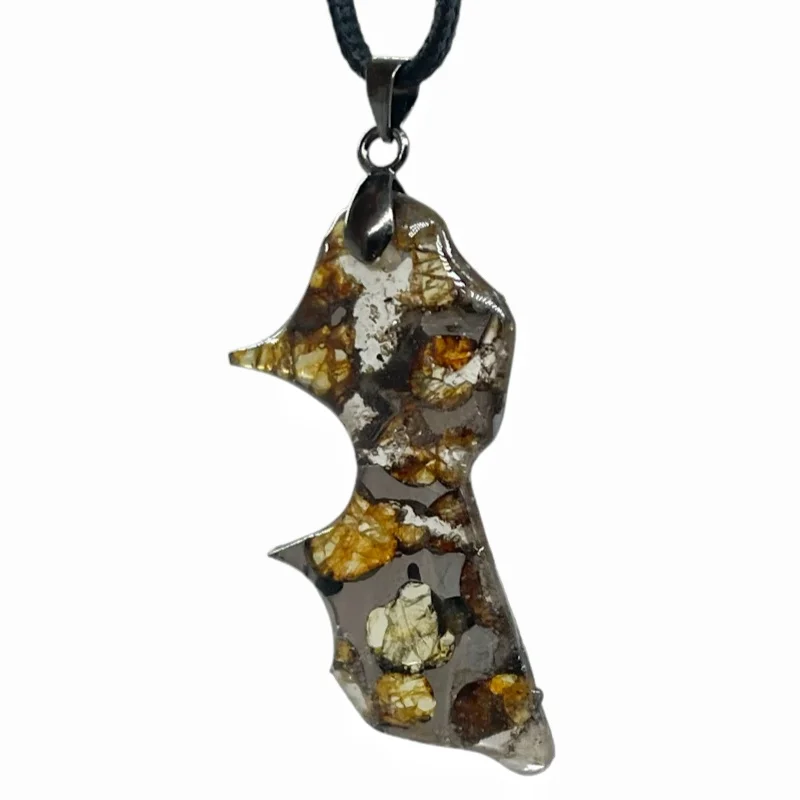 Natural Seymchan Pallasite Meteorite Necklace Irregular Olivine Iron Meteorite Unique Pattern Collectible Cosmic Jewelry LB187