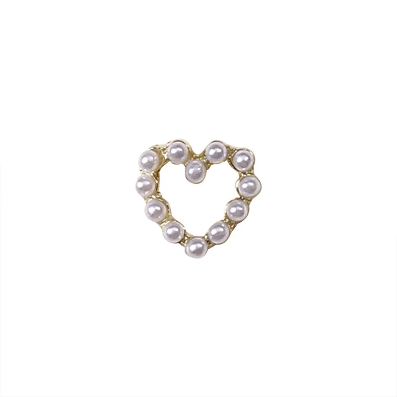 10PCS 3D Luxury Alloy Love Heart เล็บ Art Rhinestone Pearl กรอบ Charms อุปกรณ์เสริมสําหรับตกแต่งเล็บอุปกรณ์ตกแต่งเล็บ