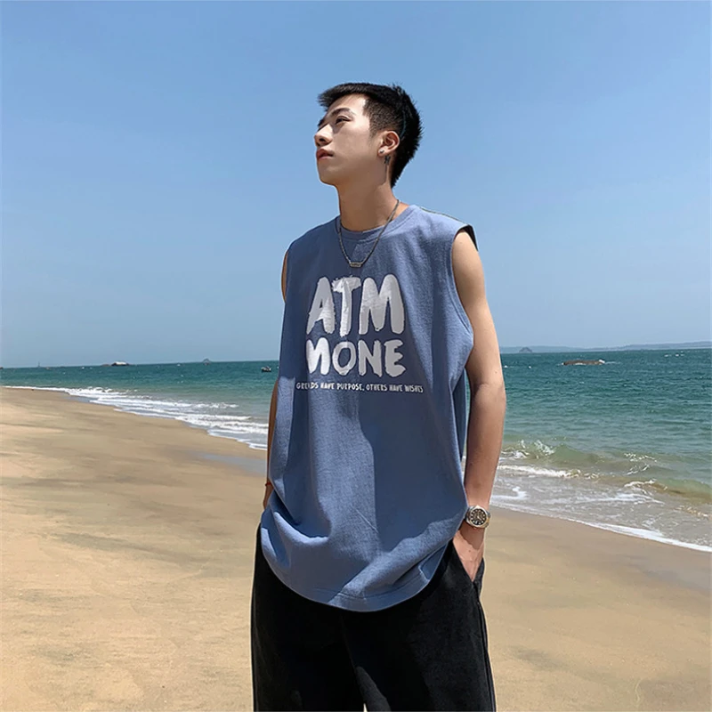 Tanks Men Tops Sleeveless Tees Summer Loose Joggers Workout Letter Thin Fashion Oversize M-5XL Streetwear Handsome Male Singlets