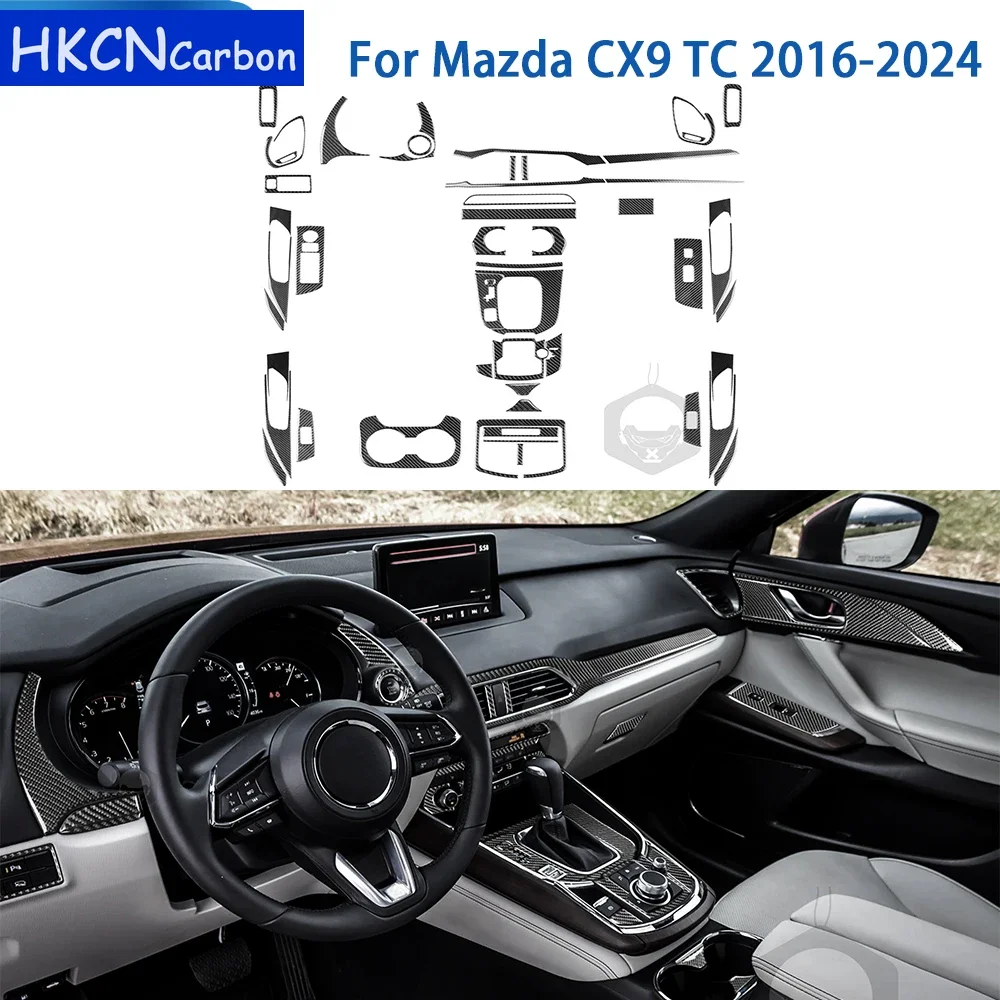 For Mazda CX9 TC 2016-2024 Accessories Real Soft Carbon Fiber Car Interior Dashboard Gear Shift AC CD Panel Cover Trim Sticker