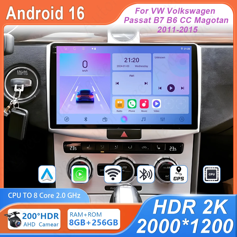 Android For VW Volkswagen Passat B7 B6 CC Magotan 2011 - 2015 GPS Navigation No 2din Auto Radio Stereo Head Unit QLED Screen 4G