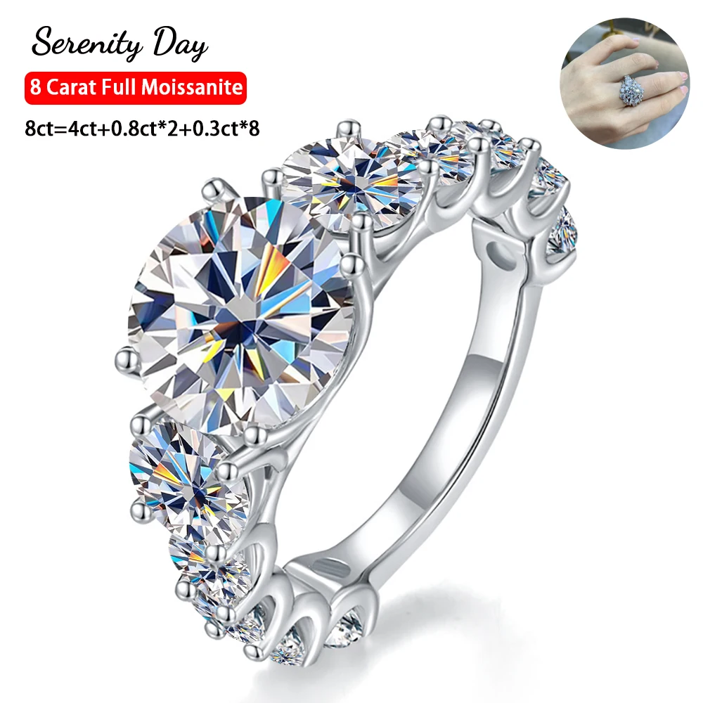 Serenity D Color 11 Stones 8cttw All Moissanite Row Rings Set Women GRA Certified S925 Silver Wedding Bands Plated 18K Jewelry