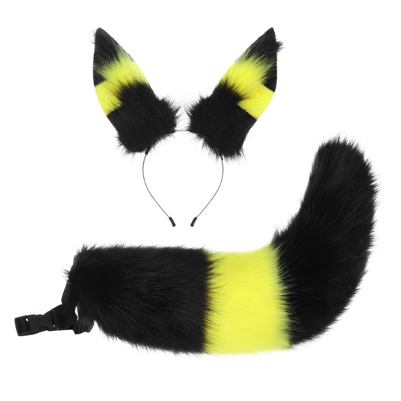 Archi Handwork Fursuit Plush Headwear, Furry Animal Ears Headband and Tail, Cosplay Costume Prop for Party Stage Performance