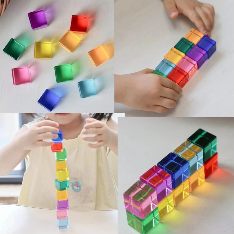 High-transparency Acrylic Crystal Colorful Wooden Building Blocks,Stacking Building Block,Montessori Education Toys,For Gifts