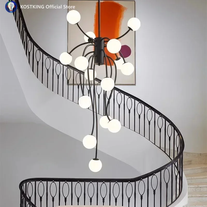 Modern Minimalist Magic Bean Staircase LED Chandelier Living Room Restaurant Villa Duplex Luxury Pendant Lamp Art Lighting Decor