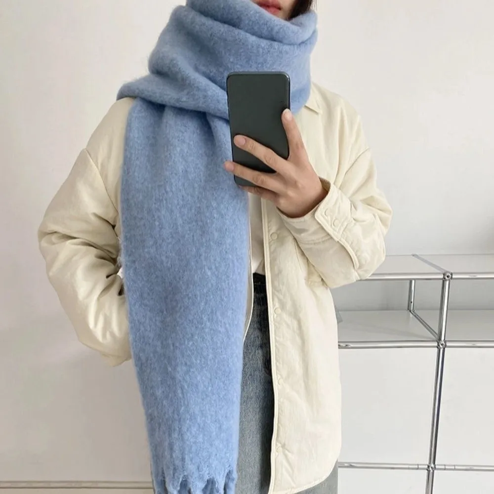

Korean Style Long Wool Tassel Scarf Macaron Solid Color Windproof Warm Neck Scarf Soft Thicken Winter Cashmere Shawl Winter