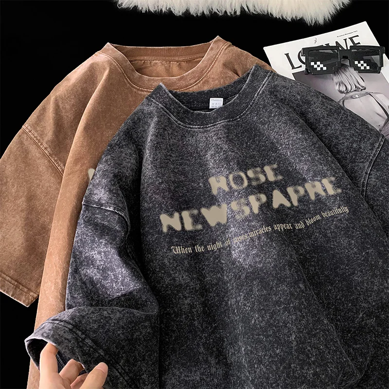 Gothic gewaschene T-Shirts Rose gedruckt Streetwear Männer T-Shirt O-Ausschnitt übergroße koreanische Kurzarm Tops Harajuku lässig männlich T-Shirt