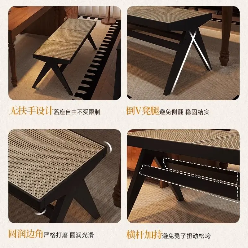 Wabi Silent Wind Rattan Bench Stool Home Living Room Bedside Solid Wood Stool Clothing Store Shoe Store Chandigarh Shoe