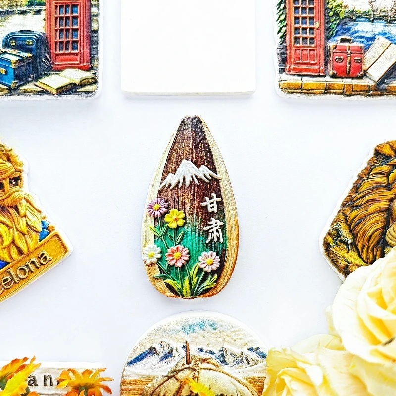 Gansu Flower Seeds Fridge Magnet - Natural 3D Northwestern Souvenir Unique Chinese Gift for Travel & Rustic Home Decor