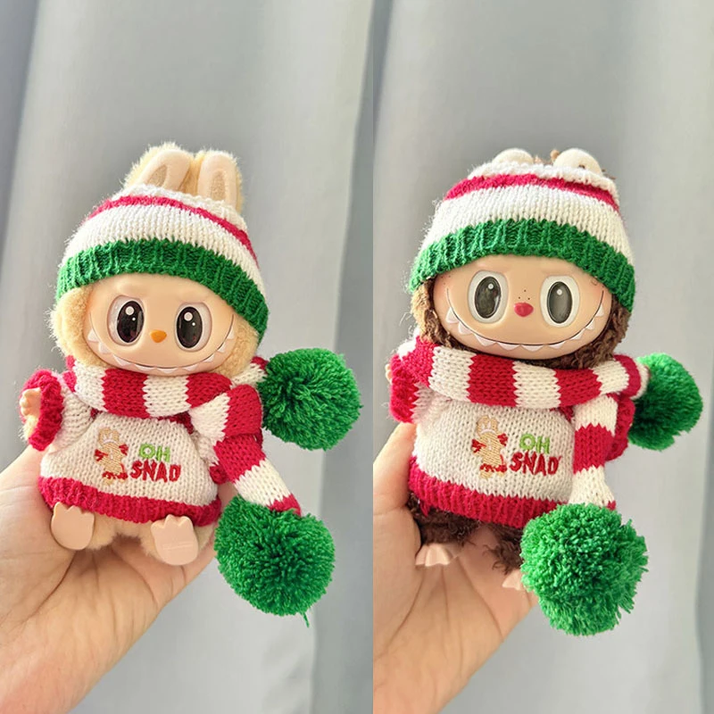 Mini Plush Doll's Clothes Outfit For Labubu Christmas Doll Clothes Color Match Hoodies Dolls Accessories Christmas Decoration