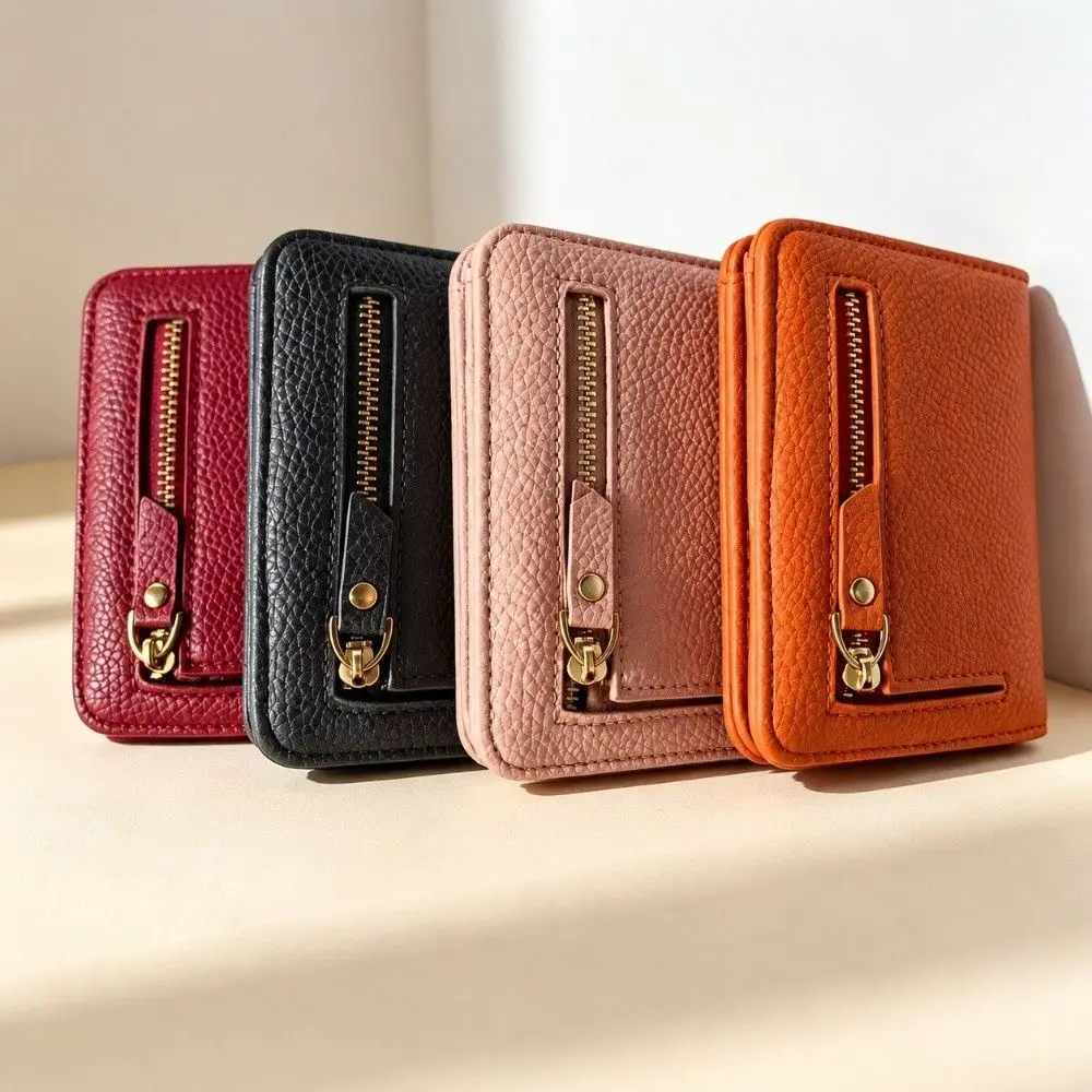 Practical PU Leather Bifold Wallet Slim Multi-Function Card Holder Clutch Bag Zipper Closure Card Case Wallet Women Wallet
