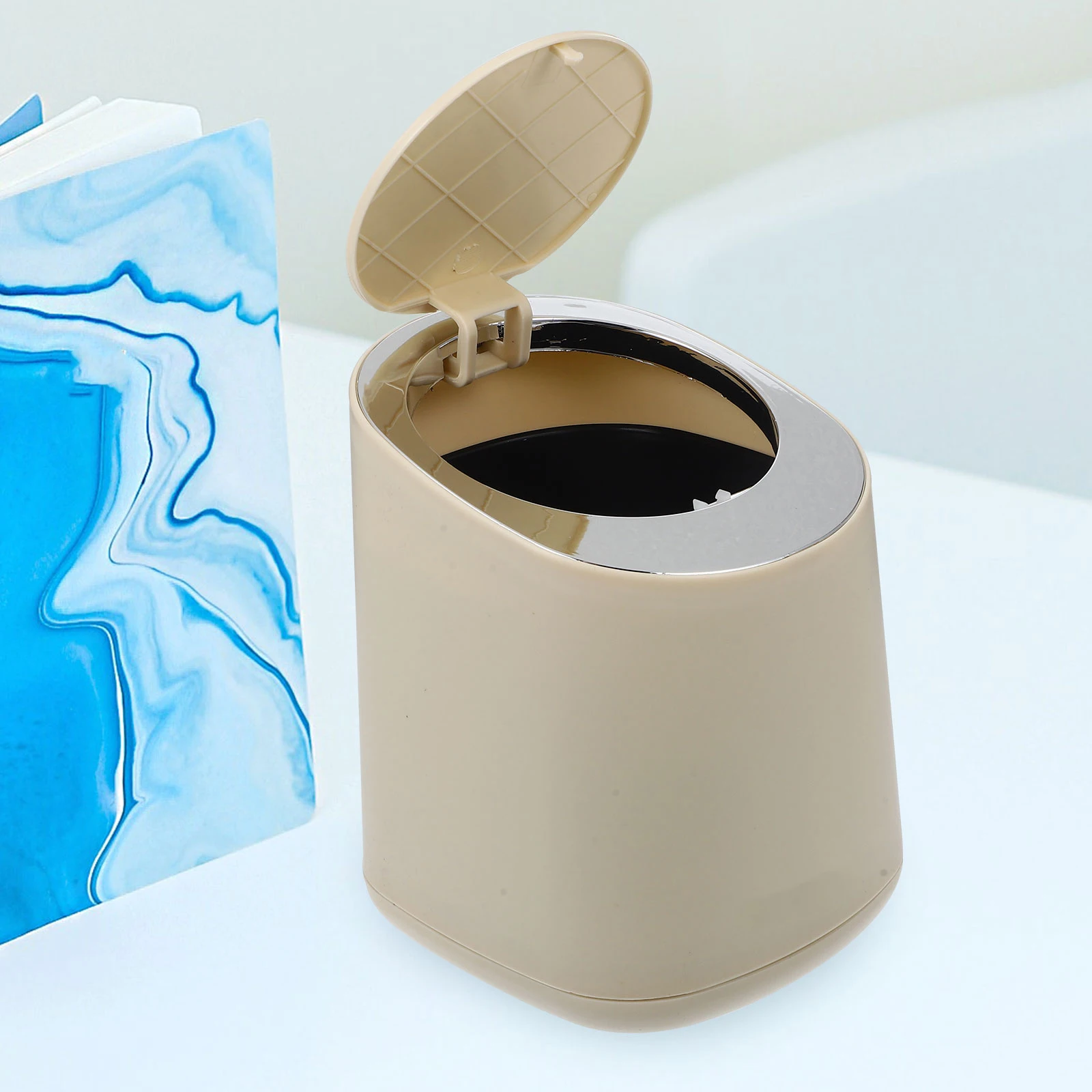 

1 Set Mini Plastic Trash Can Modern Press Type Garbage Bin For Home Office Bedroom Desktop Waste Container Small Rubbish Bucket