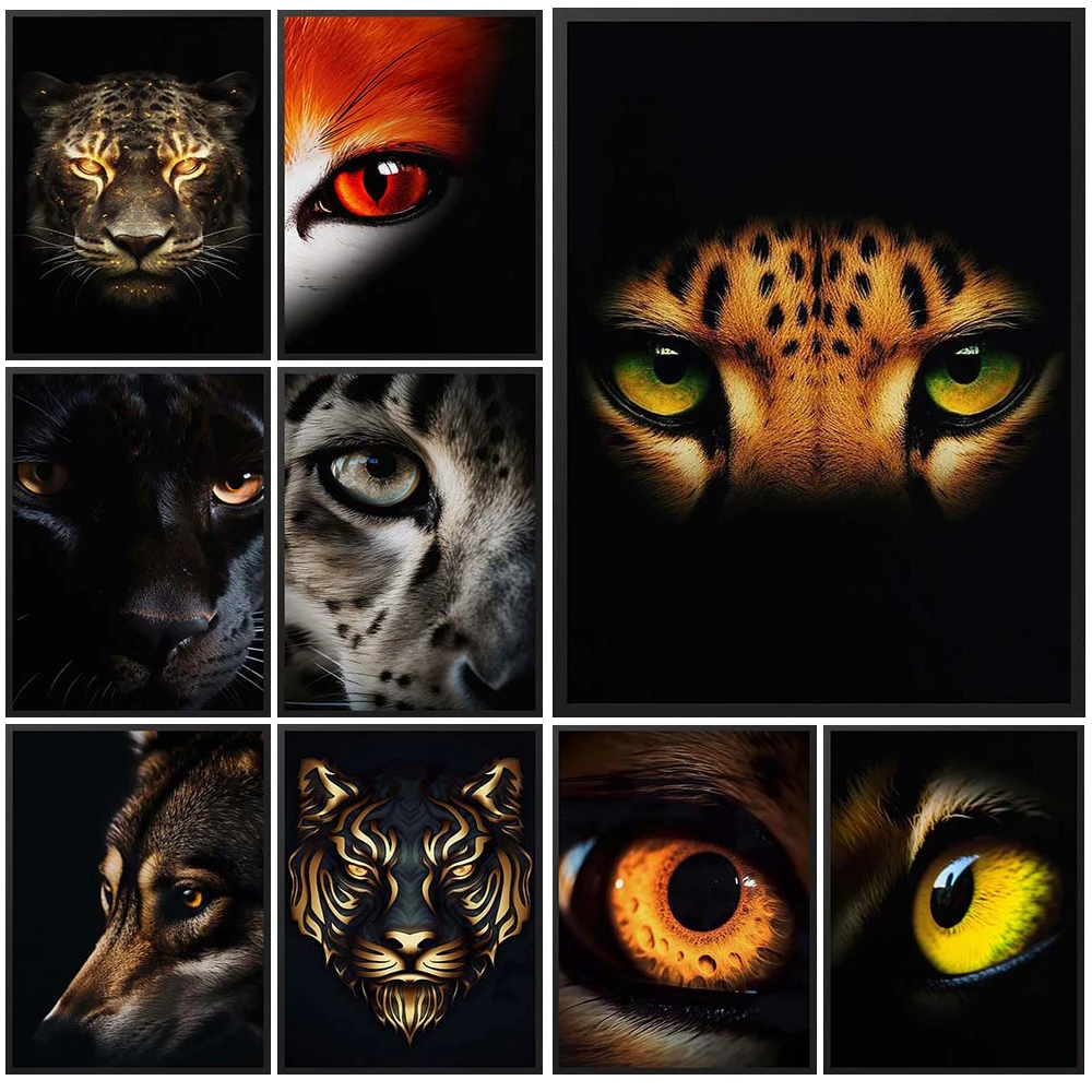 Wild Animals Leopard Tiger Lion Wolf Eyes Poster Wall Pictures For Living Room Wall Art Canvas Painting Home Decor Unframed