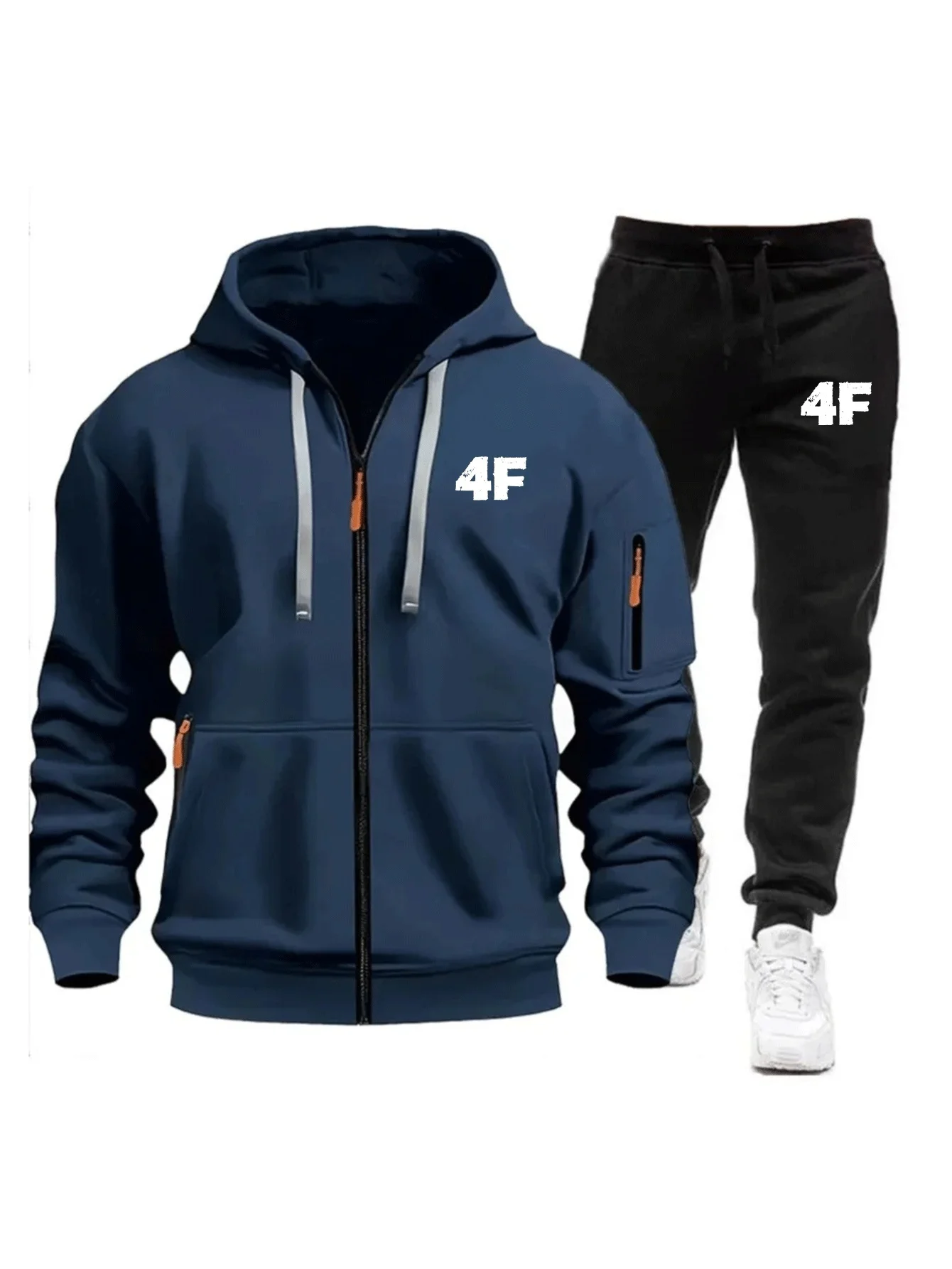 Men's Casual Jogging Tracksuit Zipper Hood Multi-Pocket Protective Pants 2-Piece Set Fall/Winter Large Size S-3XL