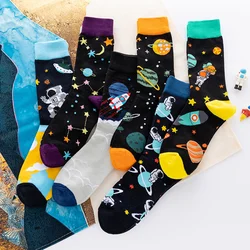 1pairs Fashion Men's Funny Socks Personality Hip Hop Casual Harajuku Cartoon Astronaut Comfortable Skateboard Socks