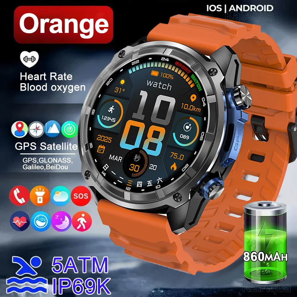 NEW 2025 GPS Smart Watch with Offline Maps 4GB Memory Video Player Military Sports Smartwatch Men 30m Swimming Waterproof AMOLED