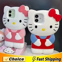 Sanrio 3D Stereoscopic Hello Kitty Cases For iPhone 16 15 14 13 12 11ProMax Mini XR XS 8Plus Soft Silicone Shockproof Back Cover