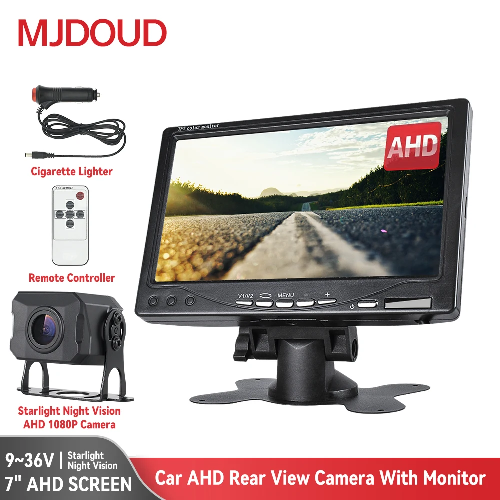 

MJDOUD 7 Inch ahd Car Rear Monitor with 1080P Reversing Camera for Truck Vehicle Parking Starlight Night Vision Backup Camera