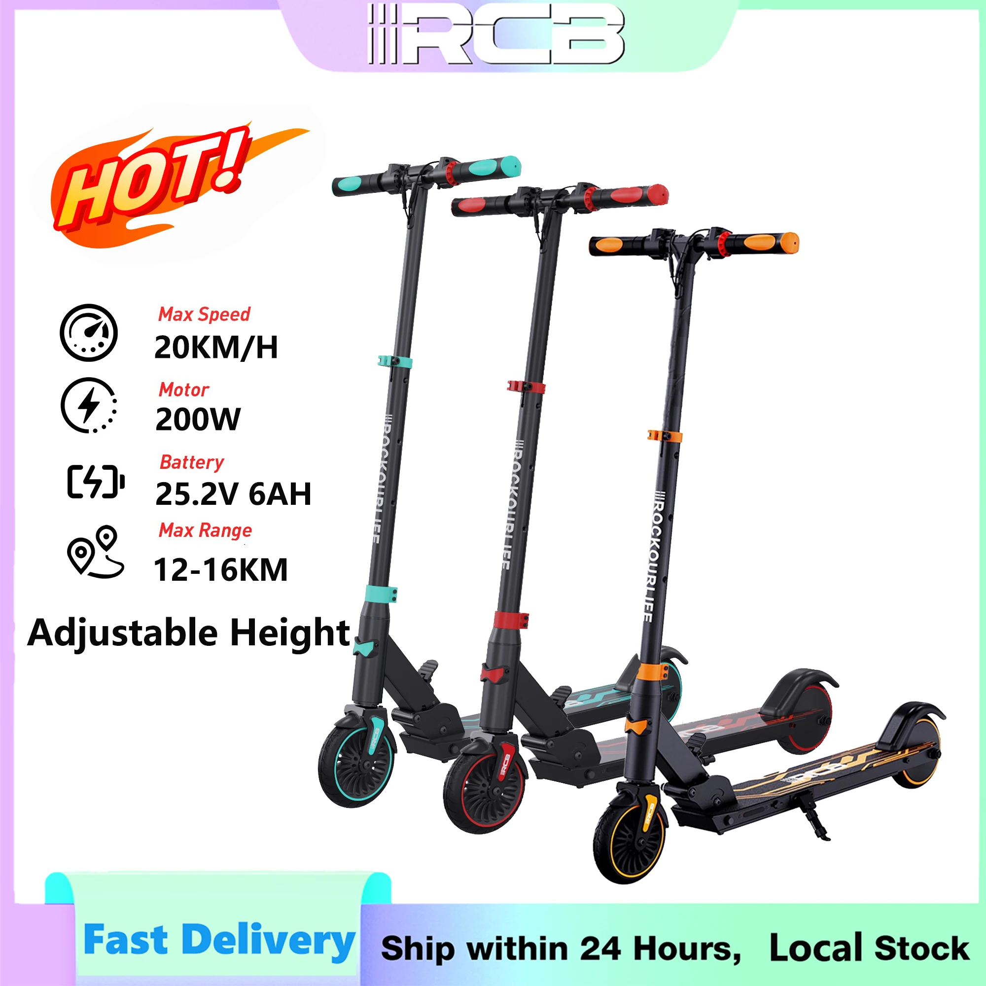 RCB Electric Scooter for Children Aged 8-12-16 Years, Only 7.55KG Foldable Electric Scooters, Two Types of Braking, Max 16 Km