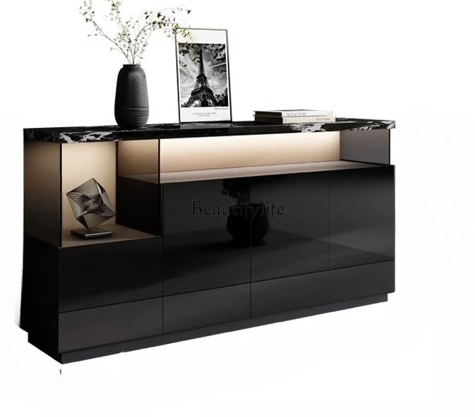 

3Italian minimalist rock slab dining side cabinet light luxury high-end living room wall storage household tea cabinet