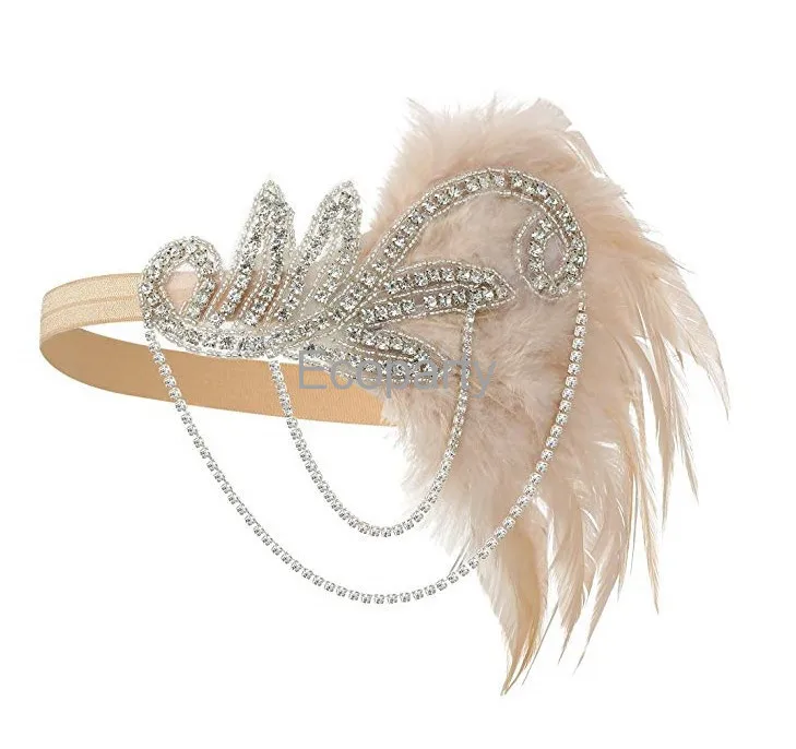 1920S Hoofdband Kostuum Props Charleston Kostuum Accessoires Naakt Flapper Hoofddeksel Great Gatsby Feather Kralen Hoofdband Chain