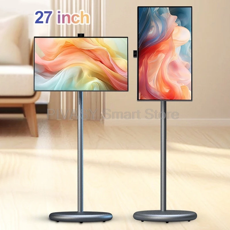 Mobile 27 Inch Battery-power Android13 Smart TV 6+128G Video Music Office Rotatable Touch Screen Movable Portable Tablet Stand